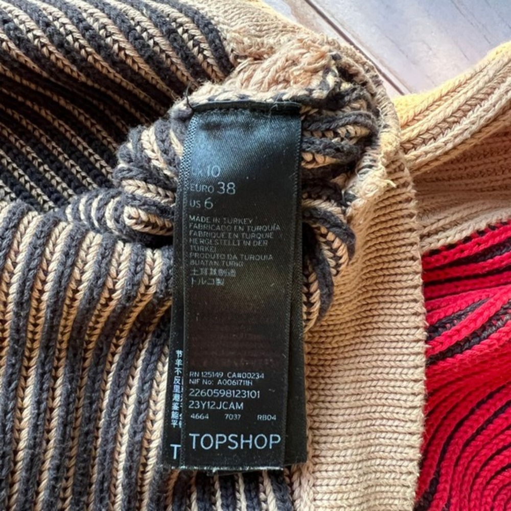 Topshop Colorblock Striped Knit Sweater Camel Black Red Y2K Size 6 - Picture 10 of 12